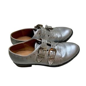 FINAL SALE Bestelle Silver Pointed Loafers Studded with Buckles Size 8